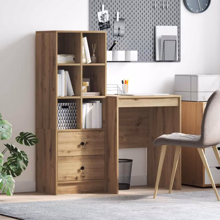 Set di 2 Scrivanie moderne vidaXL in legno color marrone con scaffale, L: 105,5 cm, P: 50 cm, H: 127 cm