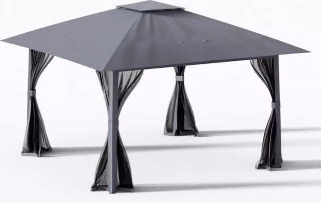 Tenda da esterno pieghevole con zanzariera e tetto doppio, Riparo parasole per patio giardino 394 x 394 cm Grigio