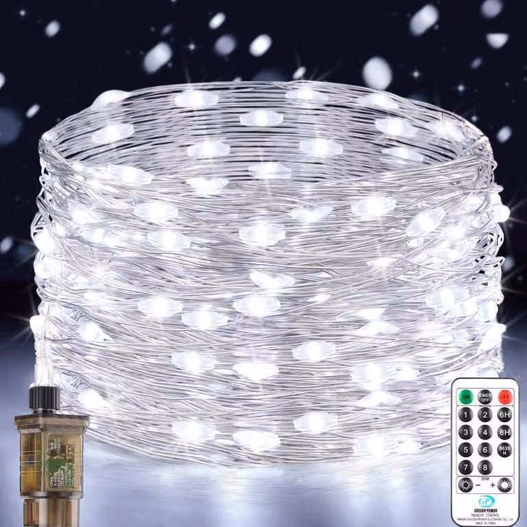 Catena luminosa interna Forepin con spina, 18 metri, 150 LED. Catena luminosa alimentata a corrente, 8 modalità, con telecomando e timer. Decorazione natalizia per interni ed esterni, per stanze, feste, matrimoni. Luce bianca fredda