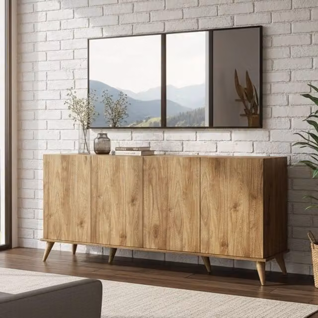 Madia Paine DMORA, Credenza con 2 Ripiani in Legno Marrone, L 180 cm x P 45 cm x H 81 cm
