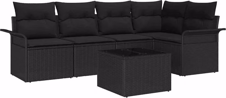 Set Divano da Giardino con cuscino 6 pcs Nero Poly Rattan
