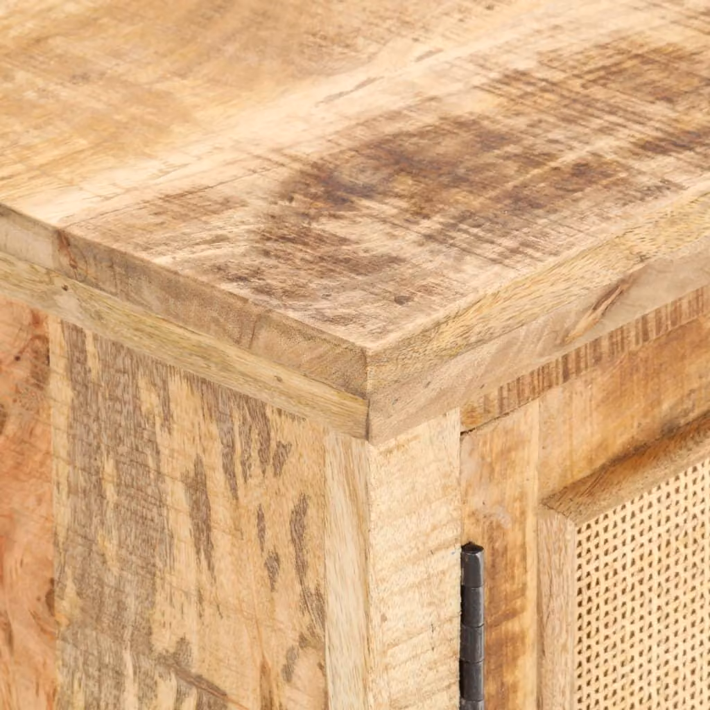 vidaXL Tavolino 90x50x35 cm in legno massiccio di mango e vimini naturale