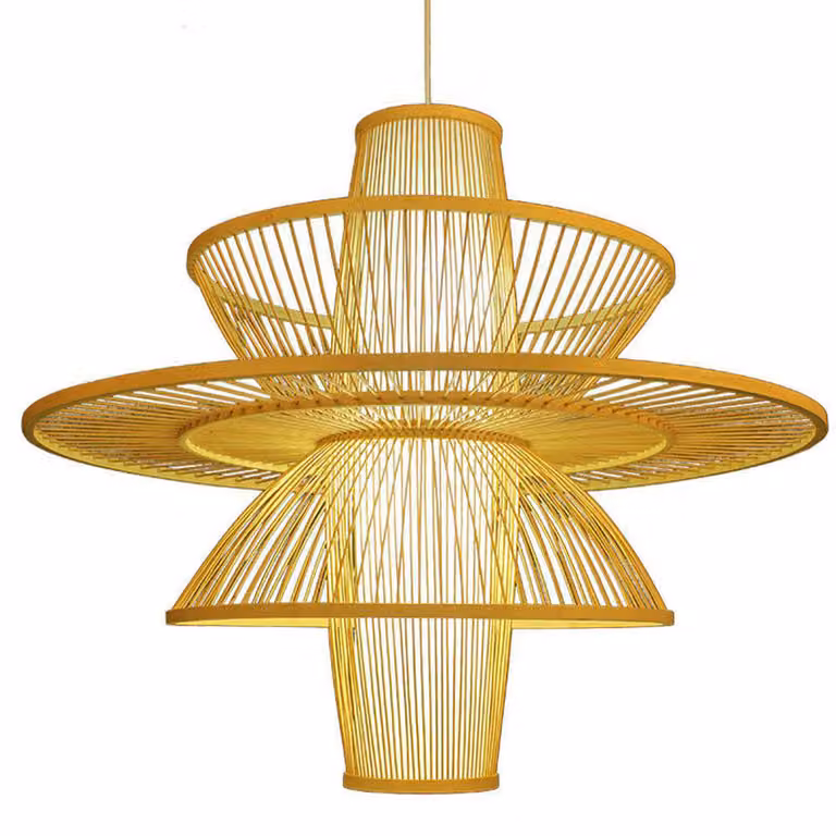 Fine Asianliving Bamboo Hanging Lamp Lampada a sospensione fatta a mano - Nina D50xH35cm Lampada a sospensione Illuminazione Paralume di bambù Tessuto Lampada Illuminazione Rotan