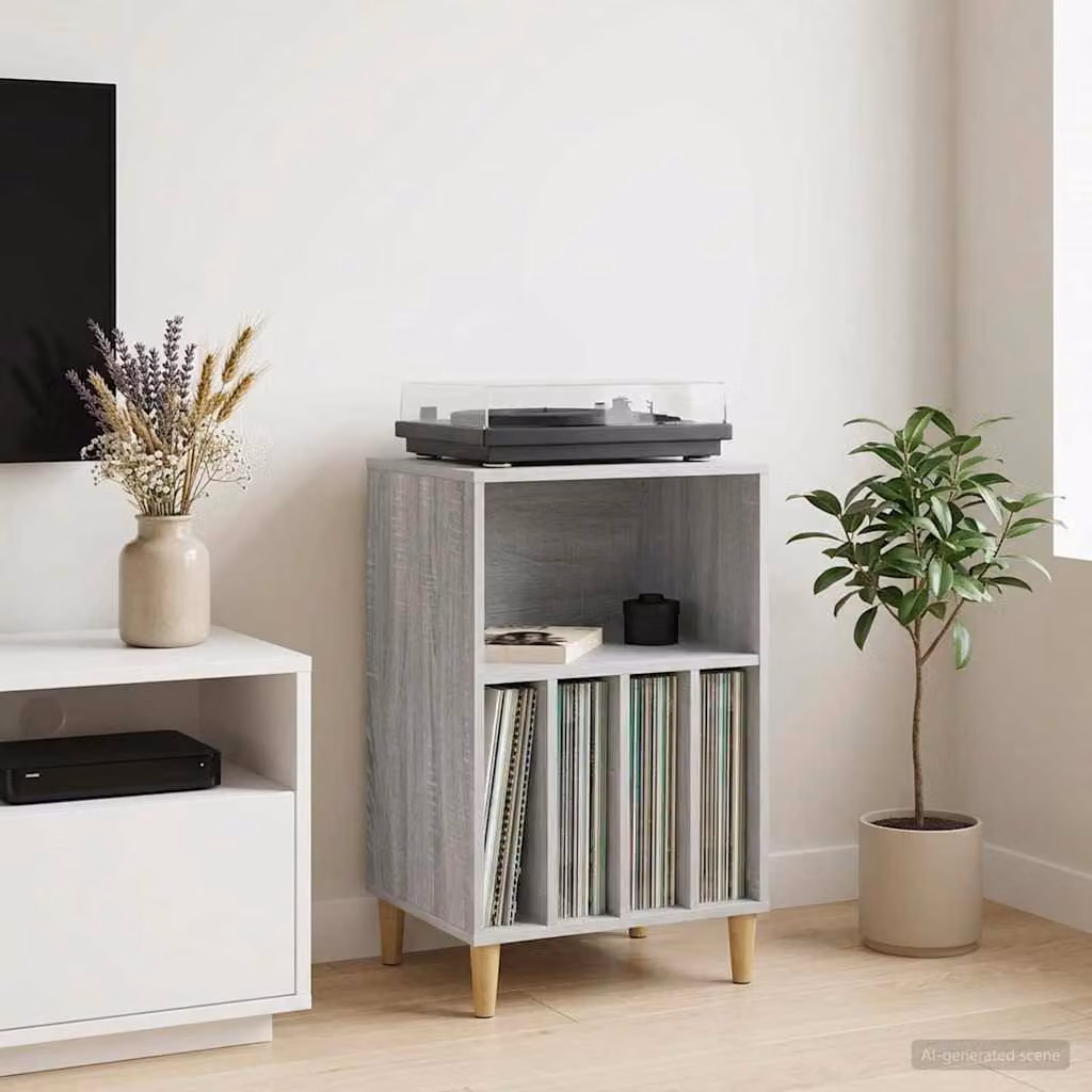 vidaXL Supporto per Giradischi Moderno in MDF Grigio L: 47 cm, P: 39,5 cm, H: 74,5 cm