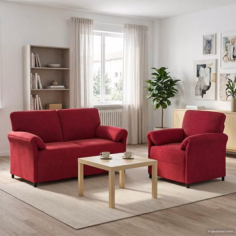 Set di 2 divani moderni vidaXL in velluto rosso con struttura in metallo e cuscini inclusi