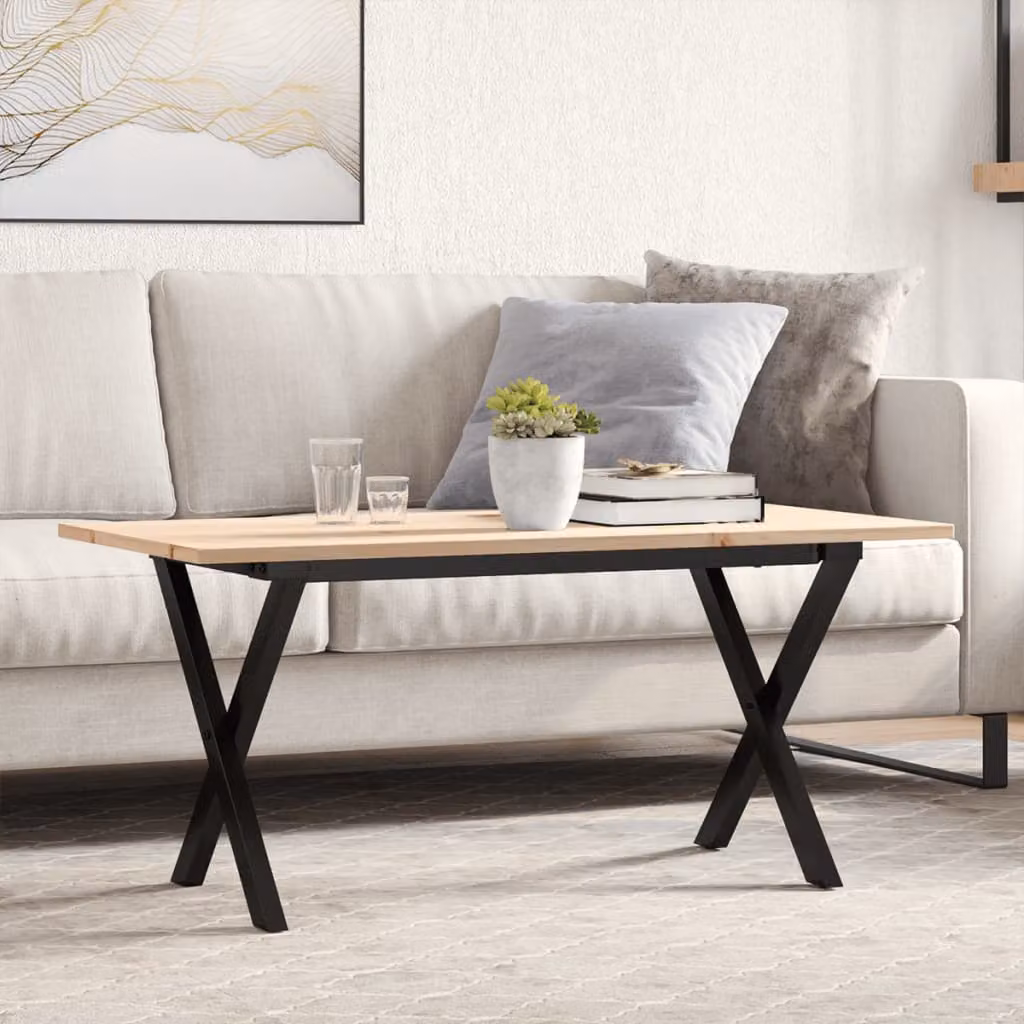 vidaXL Tavolino da Salotto in Legno di Pino e Acciaio, Stile Rustico, Marrone, L/P/H: 100 x 50 x 45 cm