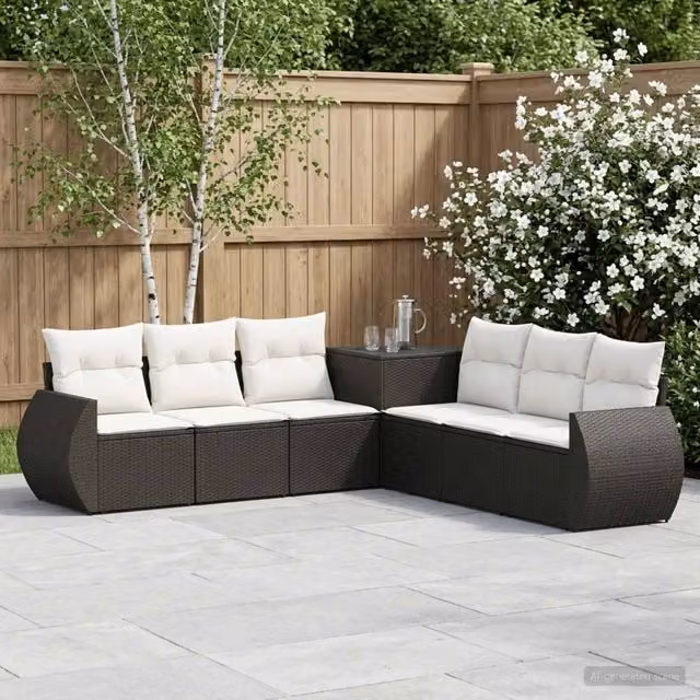 Set di divani 7 pz Nero e Bianco Crema 243 x 243 x 85 cm 3448815
