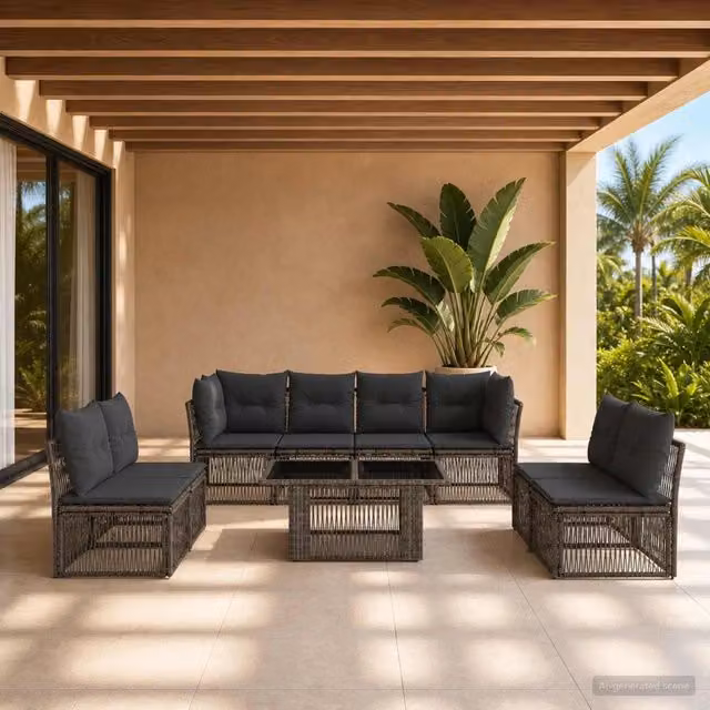 Set Divano da Giardino 9 pz Grigio polyrattan 3436445