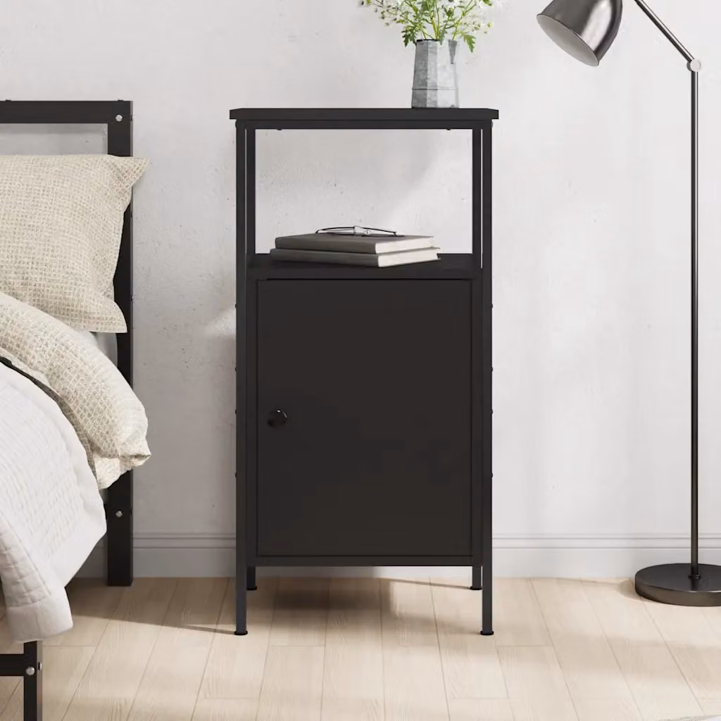 Comodino vidaXL in stile industriale nero in legno e metallo L: 41 cm, P: 31 cm, H: 80 cm