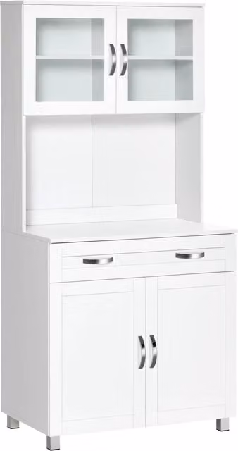 Mobile Dispensa da Cucina 80x48x170 cm con Ante in Vetro Bianco