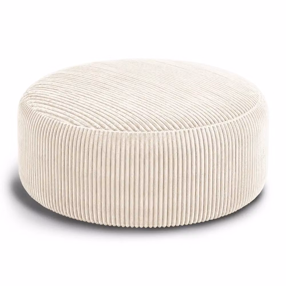 Divano Tondo Minimal in Tessuto Beige con Schiuma di Memoria, Diametro: 143 cm – 2