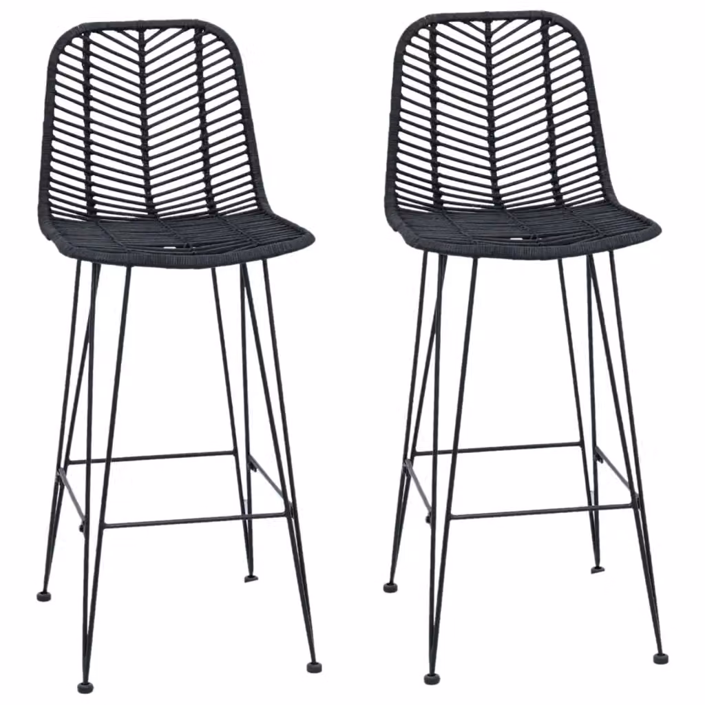 Set di 2 sedie da bar vidaXL in rattan e metallo nero, L 44 cm x P 53 cm x H 111 cm – 2
