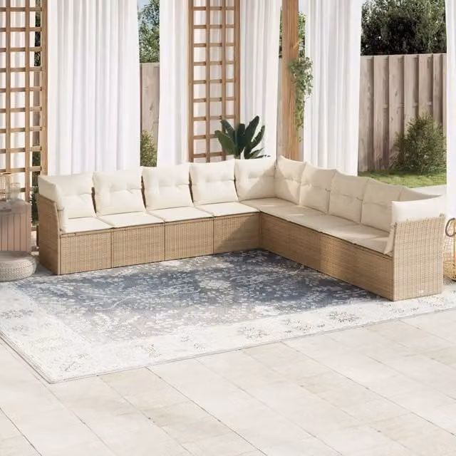 Set Divano da Giardino Moderno VIDAXL in Polyrattan Beige con 9 Pezzi e Cuscini – 1