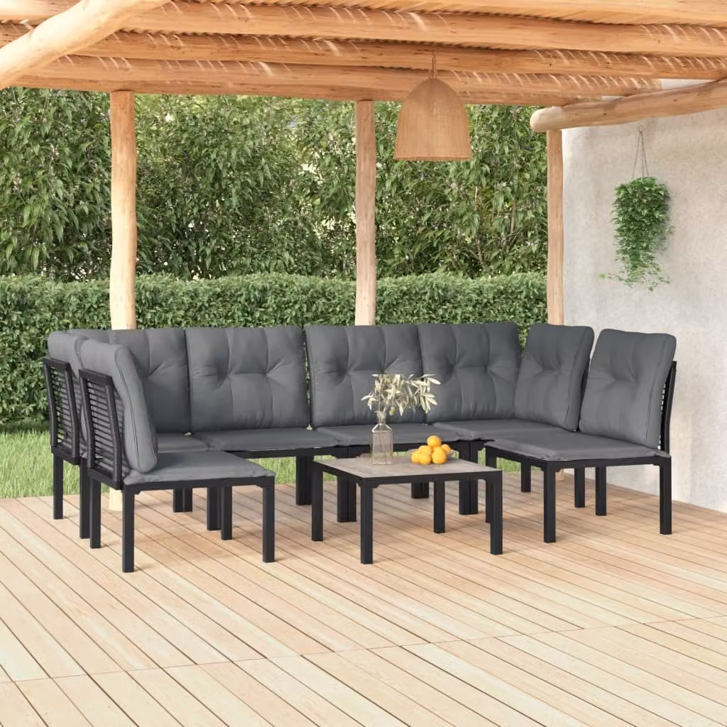 The Living Store Set salotto da giardino 7 pezzi in poly rattan nero e grigio