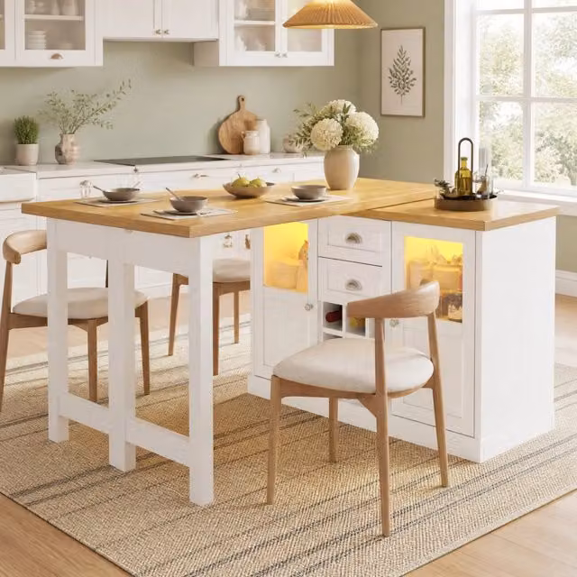 Tavolo Allungabile REDOM Bianco con Piano Girevole 360 e Contenitore in MDF e Metallo