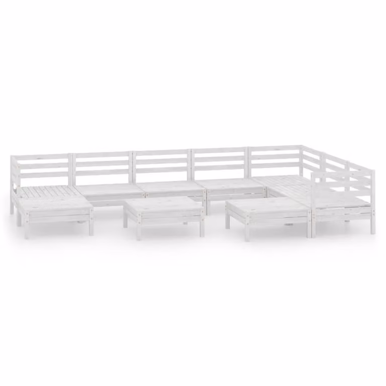 Set Salotto da Giardino 10 pz in Legno Massello di Pino Bianco