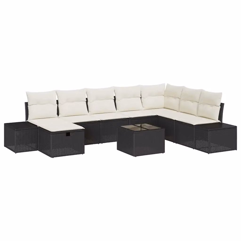 Set Divano da Giardino Moderno vidaXL in Polyrattan Nero con Cuscini e Tavolino da 9 Pezzi – 2