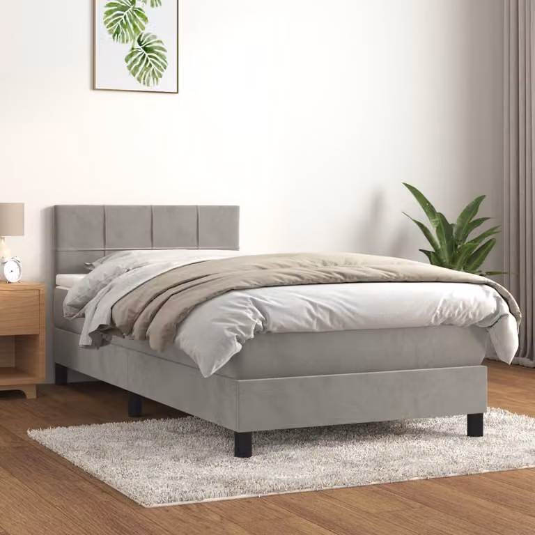 vidaXL Letto Ibrido con Giroletto a Molle e Materasso in Velluto Grigio Chiaro e Bianco L/P/H: 203 x 100 x 78 cm