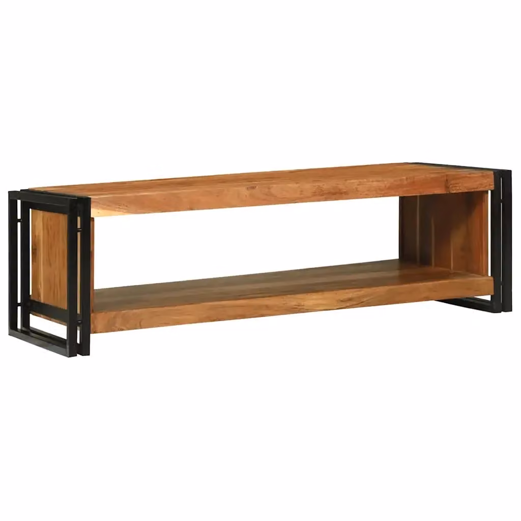 Tavolino da salotto rettangolare vidaXL in legno di acacia e metallo marrone L/P/H: 120 x 50 x 38 cm – 2