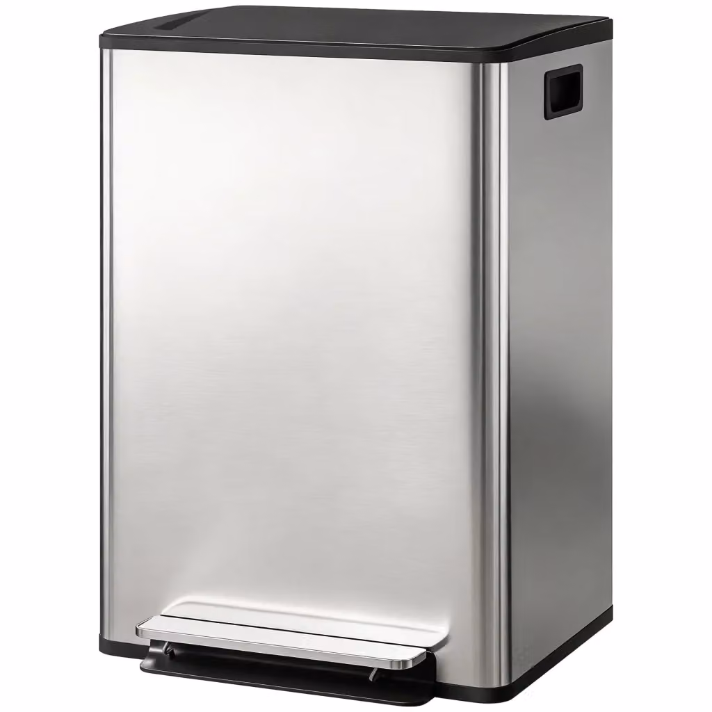 Pattumiera a Pedale Minimal con 2 Secchi in Acciaio Inox Argento 30L – 2