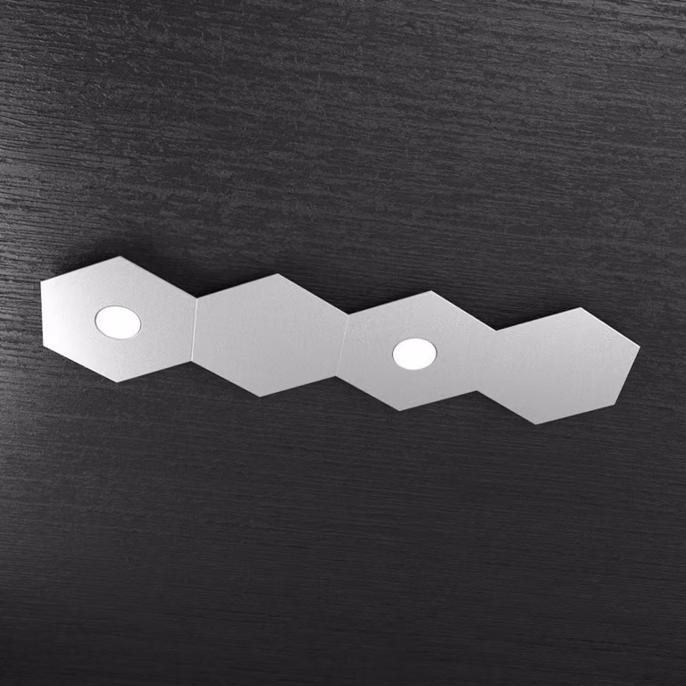 Plafoniera Moderna 4 Moduli Hexagon Metallo Grigio 2 Luci Led 12X2W