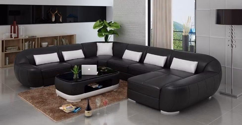 Modernes Ledersofa+ USB,Ecksofa Wohnlandschaft Sitz Polster Couch Garnitur