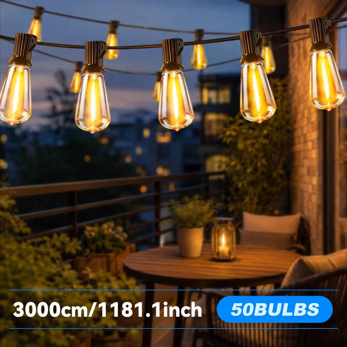 Catena luminosa a LED per esterni - 30 metri, 50 luci - 24 V (bassa tensione) - Spina di tipo europeo - 8 modalità di illuminazione - Impermeabile - Resistente agli urti