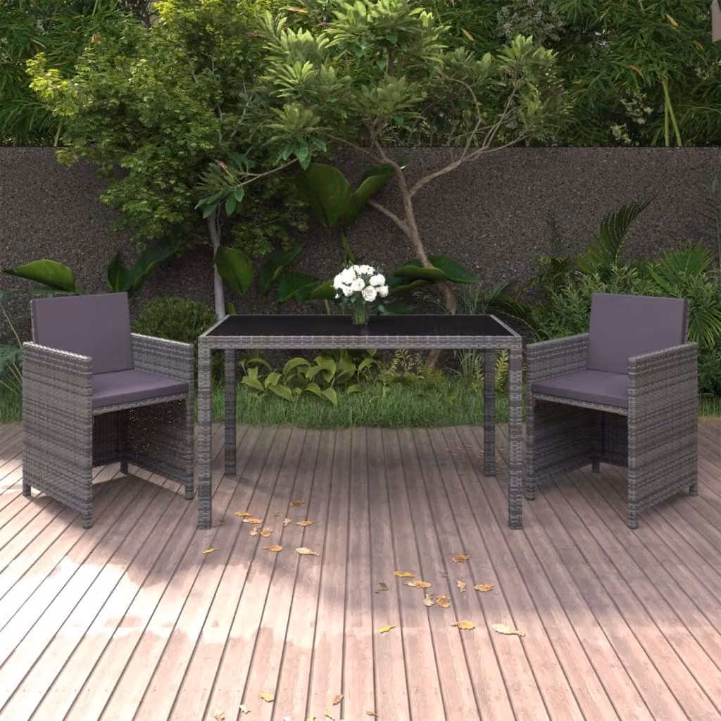 Maison Exclusive - Set da pranzo da giardino a 3 pezzi con cuscini in polyrattan grigio