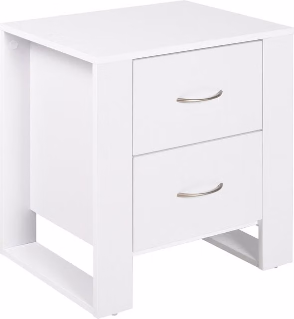 Comodino Moderno Aosom in Legno con 2 Cassetti per Camera da Letto, Bianco, L 48 cm x P 39 cm x H 54 cm