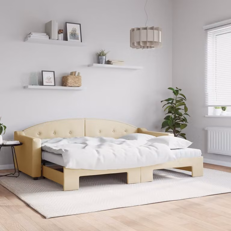 vidaXL Divano Letto Estraibile con Cassetto in Tessuto Beige L: 200 cm, P: 80 cm