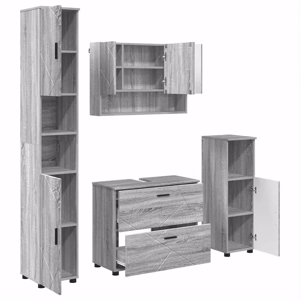 Set di mobili per il bagno vidaXL 4 pezzi Grigio con armadietto specchio e colonna, L/P/H: 35 x 30 x 192 cm – 2
