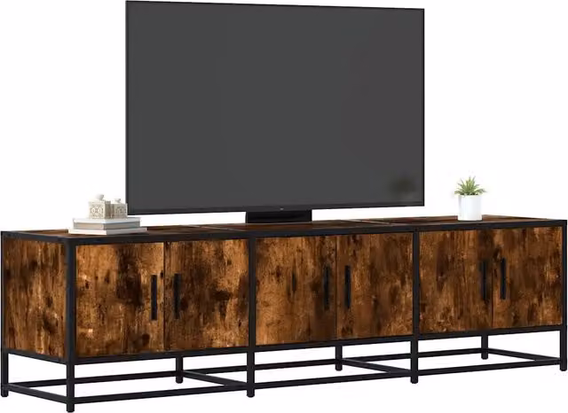 Mobile TV industrial vidaXL in legno e metallo color rovere fumo L/P/H: 150 x 35 x 41 cm