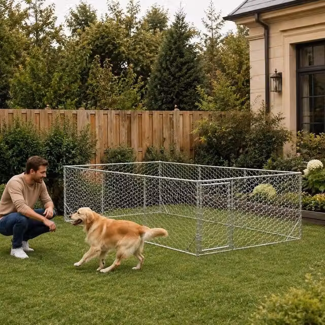 Outdoor Dog Kennel With Door 2x4x1 M Galvanized Steel
