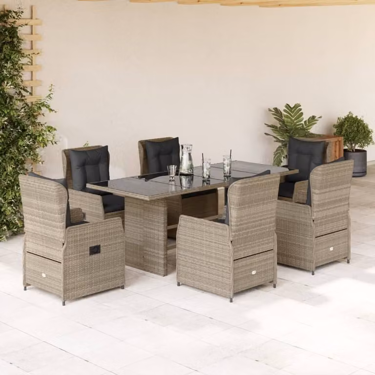 Maison Exclusive - Set da Pranzo da Giardino 7 pz Cuscini Polyrattan Grigio Chiaro