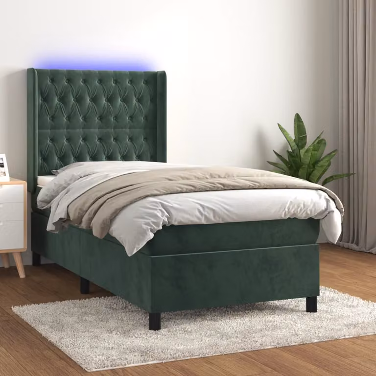 Maison Exclusive - Letto boxspring con materasso e LED verde scuro 80x200 cm velluto