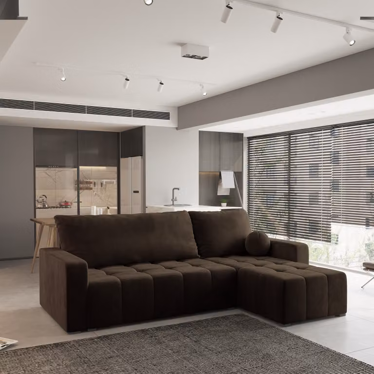 Divano angolare Masseno VOLIRA con funzione letto a L, divano con box letto, divano da soggiorno, divano, divano letto, set di divani - marrone, KRONOS 06