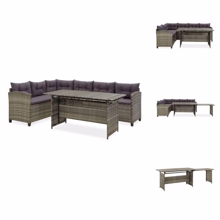 vidaXL set salotto da giardino 2 pezzi con cuscini in poly rattan grigio - Set di mobili da giardino