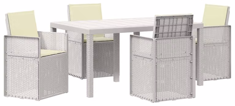 Set da Pranzo per Giardino con cuscino 5 pcs Bianco e Crema PP