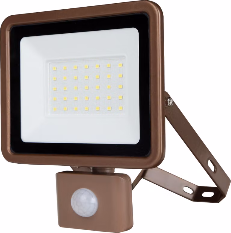 REV Proiettore LED Eco+, con sensore, 30W, 6500K, 2550lm, bianco freddo, IP44, bronzo
