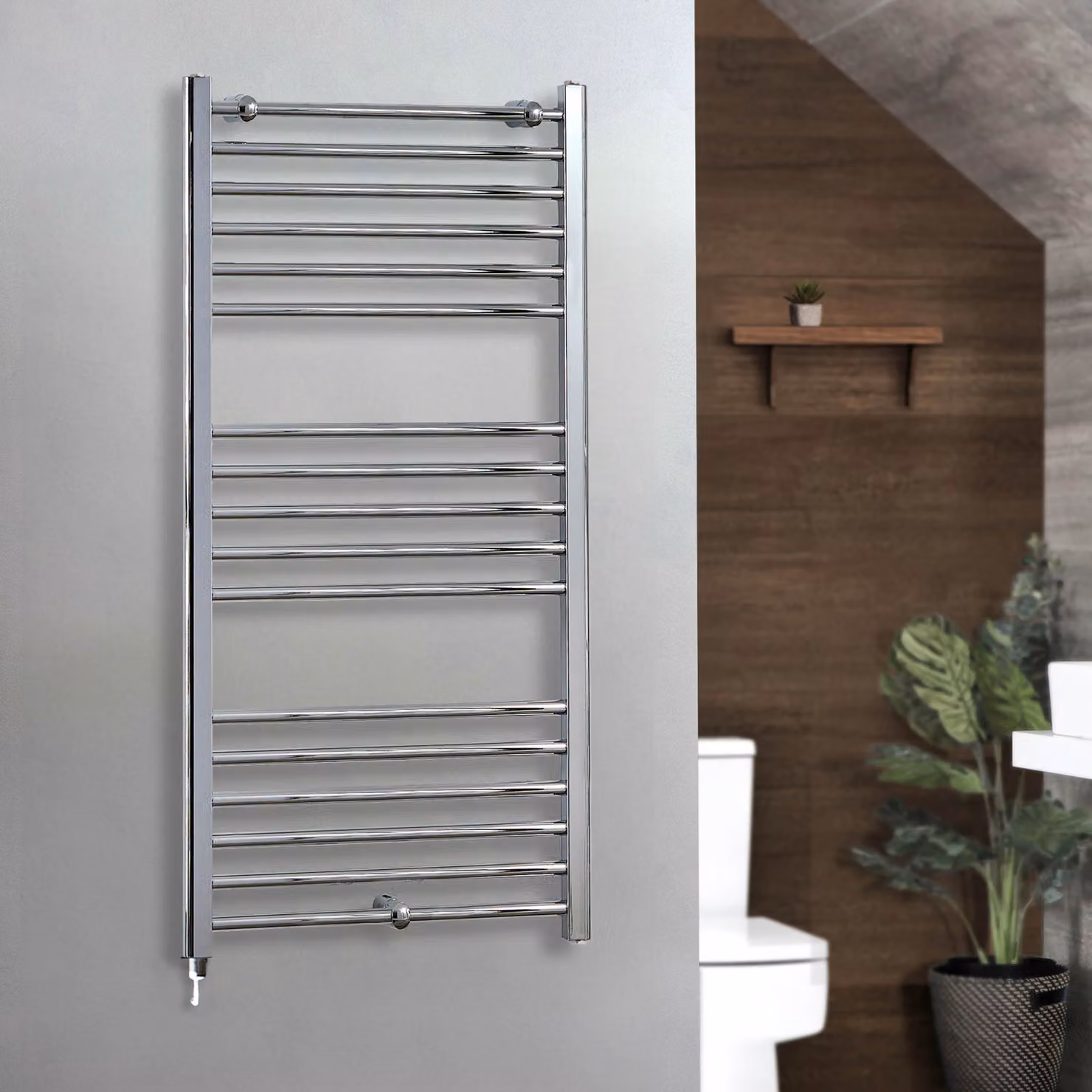 Scaldasalviette Elettrico Diritto Cromato - 1200mm x 600mm  - con Elemento Semplice con Presa Elettrica - Kent - ECOSO by Hudson Reed