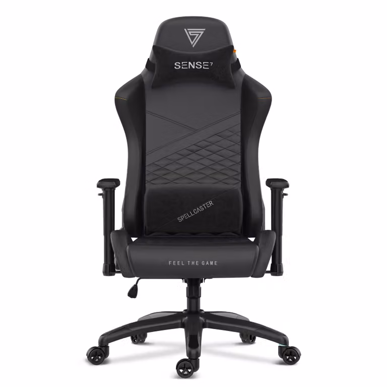 SENSE7 Spellcaster SENSHI XL Sedia da gaming in ecopelle nera - Sedia da ufficio ergonomica per persone di corporatura robusta, 160 kg, poltrona direzionale con imbottitura in schiuma a freddo e braccioli 2D