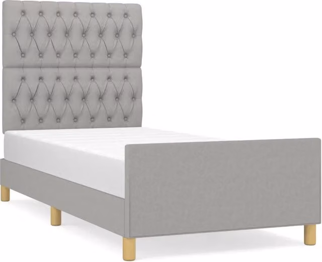 Letto singolo per adulti in tessuto grigio con struttura in legno di larice L/P/H: 200 x 90 x 128 cm