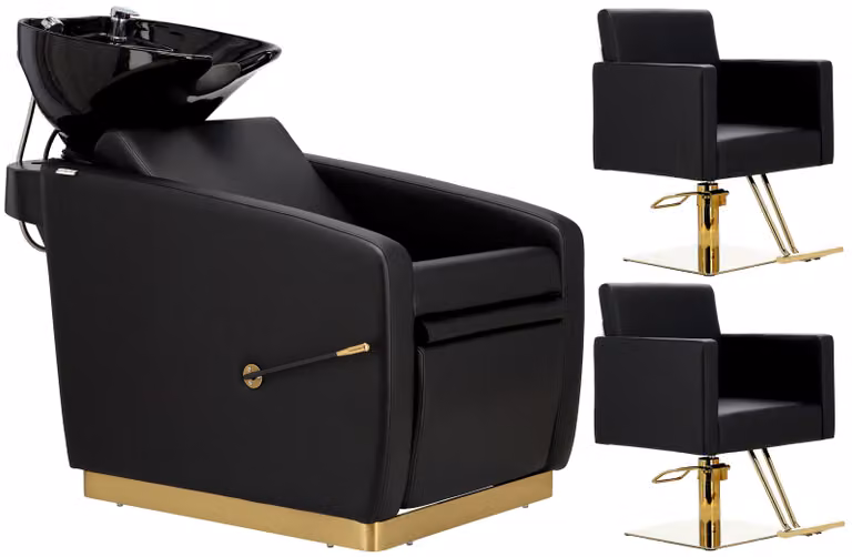 Cilo Set nero lavatesta per parrucchieri e 2x sedia da parrucchiere idraulica girevole per salone di parrucchiere lavatesta mobile ciotola in ceramica rubinetto doccetta
