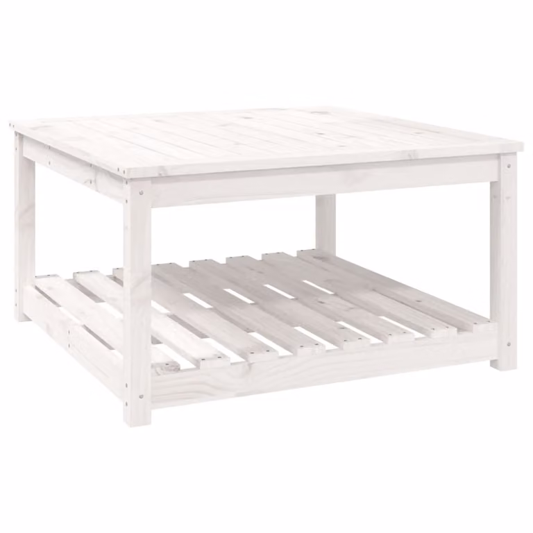 Tavolo da Giardino Bianco 82,5x82,5x45cm Legno Massello di Pino