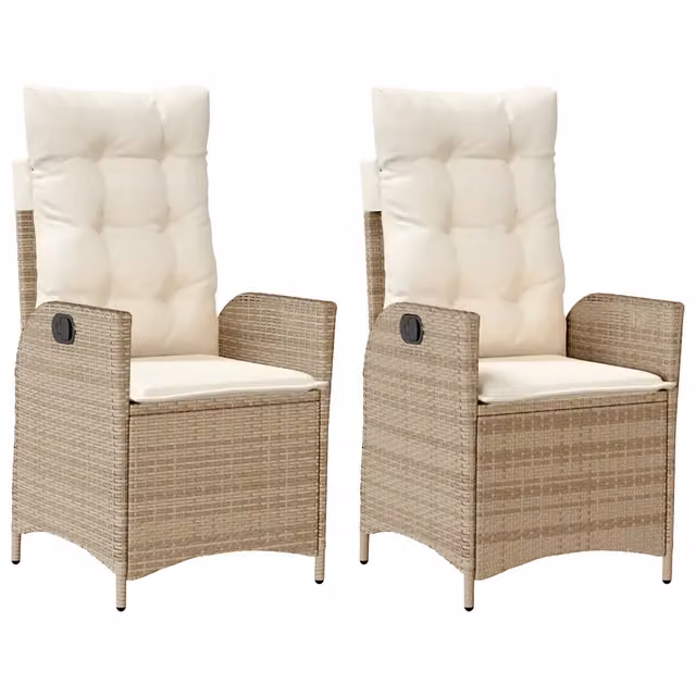 Sedie Reclinabili da Giardino 2 pz | Sedie da Esterno con Cuscini Beige Polyrattan