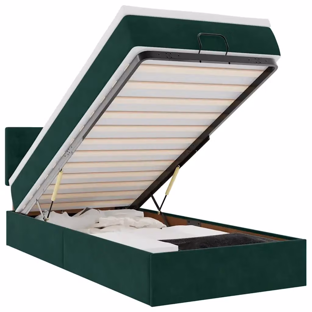 Letto con contenitore a sollevamento vidaXL in velluto verde e bianco con materasso, L: 200 cm, P: 100 cm, H: 88 cm – 2