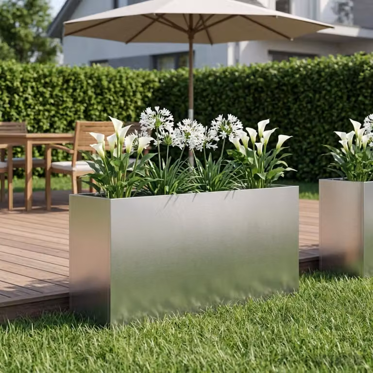 Vaso da giardino vidaXL in acciaio inox color argento L: 100 cm, P: 30 cm, H: 50 cm