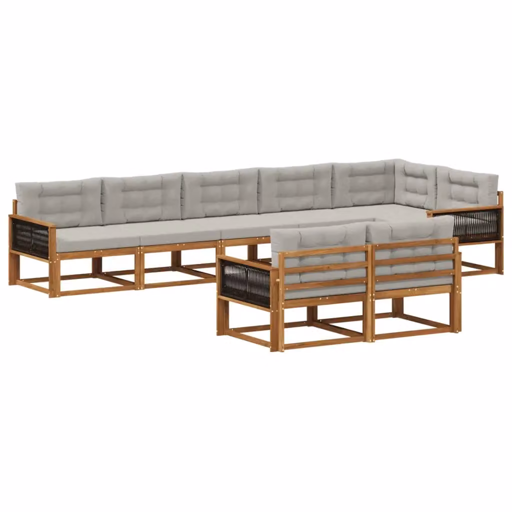 Set di divani da esterno a forma di U vidaXL in legno di acacia con cuscini beige e grigi per giardino e terrazza – 2