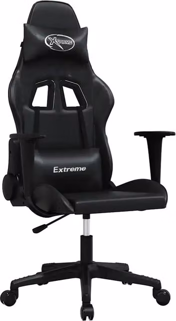 Sedia da Gaming Nera in Similpelle con Poggiatesta e Ruote per Adulti
