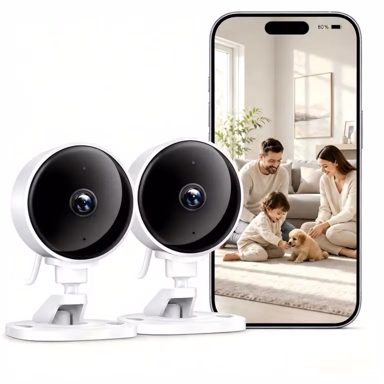 Telecamera senza fili per interni - Full HD 1080p - Audio bidirezionale - Set da 2 - Visione notturna con infrarossi - Rotazione 360°